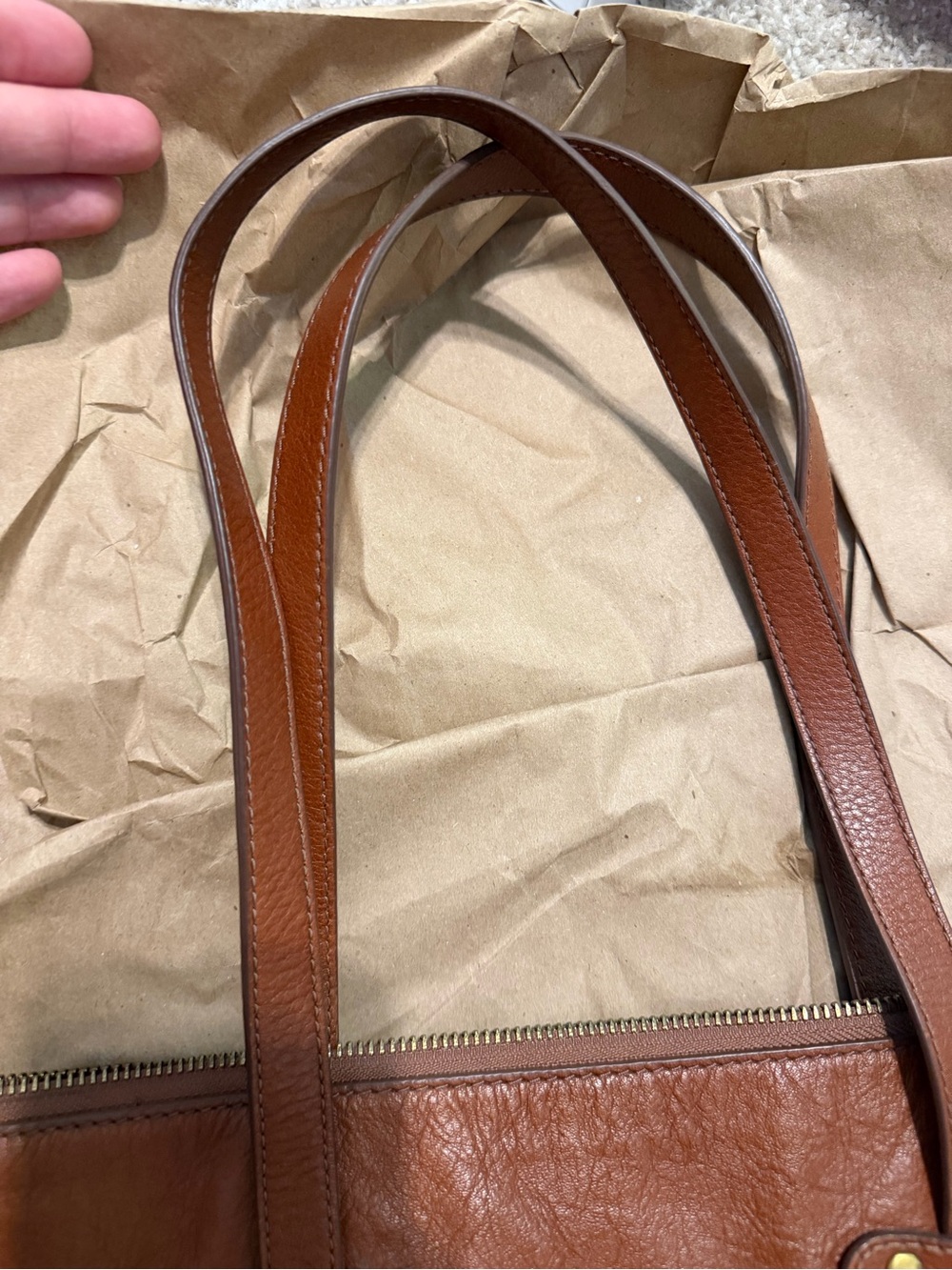 Fossil Leather Tote in Warm Chestnut Brown - Picture 4 of 6